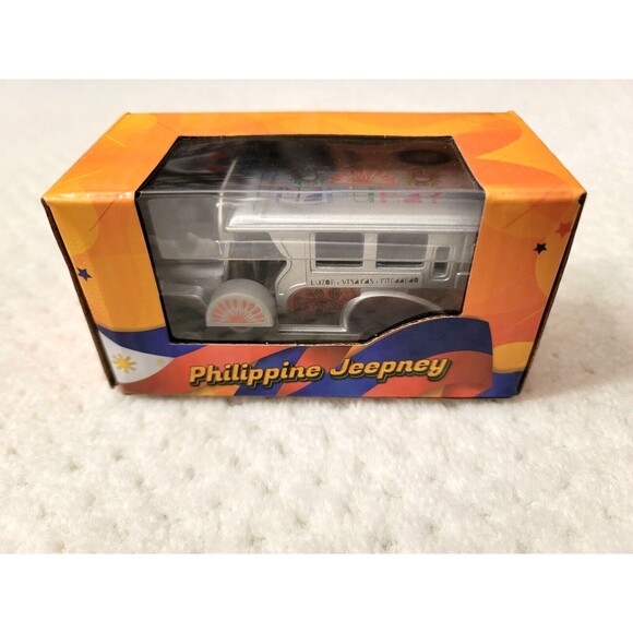 NIB Philippine Jeepney Silver Die Cast Pull Back 4" Car - Picture 2 of 5